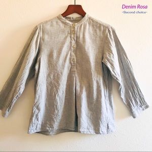 Gray front button top